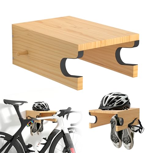MTGSTOCL Wooden Bike Wall Mount w/Shelf & Hooks Road Bike Storage Decor