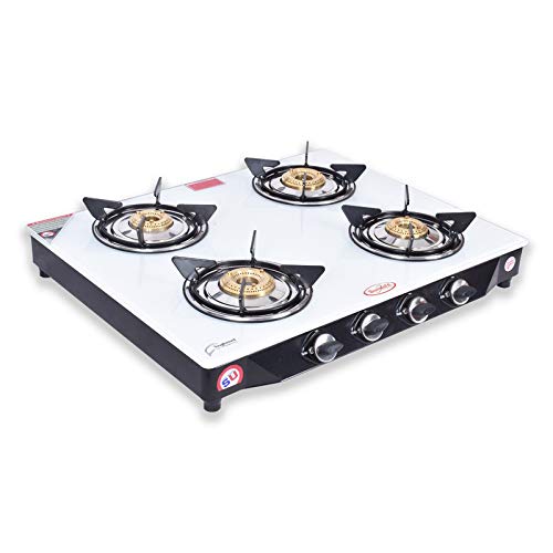 Sunsafe Stainless Steel 4 Burner Glass Top Gas Stove (White) Amazon