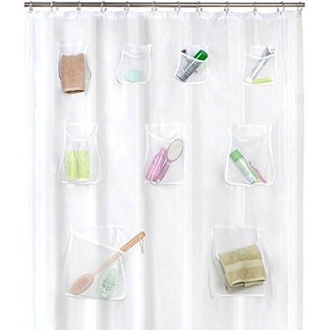 Zenna Home Clear Shower Curtain Liner with 9 Mesh Storage Pockets, Waterproof PEVA, 70" x 72" Inches, Transparent Shower Liner for Bathtubs with Rustproof Grommets, Premium Bathroom Shower Organizer Cover