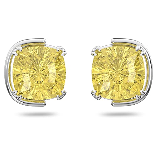 Swarovski Harmonia Stud Pierced Earrings with Oversized Yellow Cushion-Cut Crystals on a Rhodium Finish Setting, Part of the Swarovski Harmonia Collection