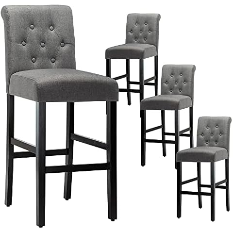 LSSBOUGHT 30'' Bar Stools Set of 4 Bar Height Chairs with Button Tufted Back for Kitchen Island, Gray Cover