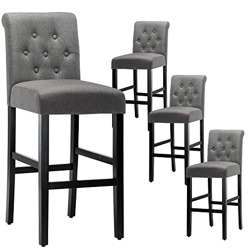 LSSBOUGHT 30'' Bar Stools Set of 4 Bar Height Chairs with Button Tufted Back for Kitchen Island, Gray
