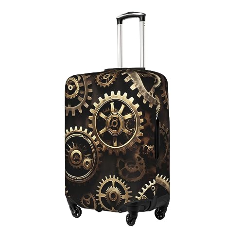 Cool Steampunk Gears Print Practical Elastic Washable Travel Luggage Cover with Concealed Zipper for Suitcases2