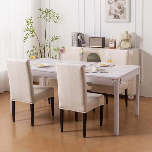 Image of House of Quirk Elastic Chair Cover Stretch Removable Washable Short Dining Chair Cover Protector Seat Slipcover (Pack of 1, Beige Blossom)