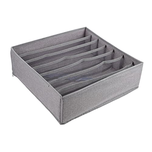 Happyyami Folding Storage Box with Compartments Space Saving and Sock Organizer for Closet and Drawer Washable Underwear Storage Light Grey