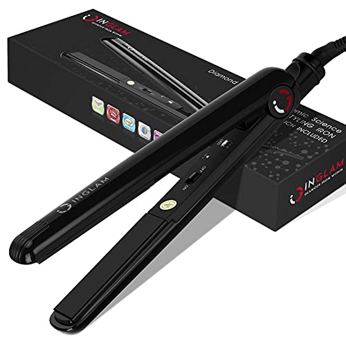 IG INGLAM Hair Straightener 1 Inch, Hair Straightener and Curler 2 in 1, Anti-Static Ceramic Tourmaline Ionic Flat Iron, 3D Floating Plates, Instant Heat Up, 60 Mins Auto Shut Off, Small&Light, Black