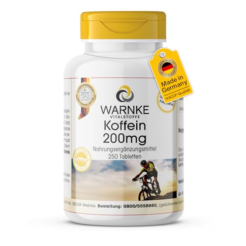 Koffein-Tabletten 200mg - 250 Tabletten - hochdosiert & vegan | Warnke Vitalstoffe - Deutsche Apothekenqualität