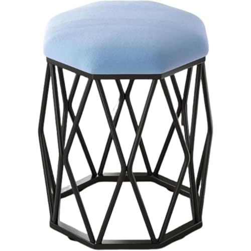 NICROSE メイクアップチェア リビングルームモダンなアイアンドレッシング ベッドルームプリンセス シンプルクリエイティブスツールドレッサー 化粧椅子イス鏡台用 北欧 メイク アップチェア 化粧台 として利用 (黒い棚,ブルー-綿布)