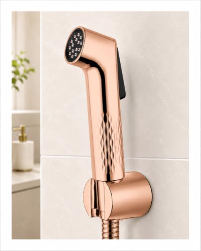 Image of Premium Plus Rose Gold Health Faucet Complete Set | High Pressure Jet Spray for Toilet | 1 Meter Hose Pipe & Wall Hook | Self Cleaning Faucet | Rose Gold Finish