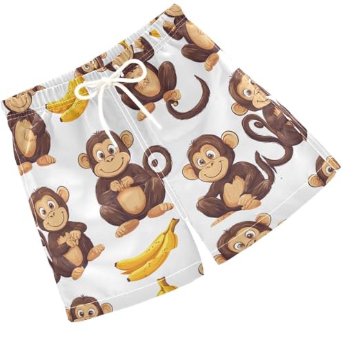 Pigsaly Boys' Swim Board Shorts Yellow Bananas Brown Monkeys Boy's Swim Trunks Kids Swimwear 5T