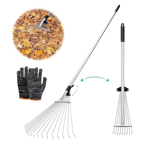 Crisalide® - Scopa Rastrello Foglie con Manico Regolabile, in altezza e lunghezza, in ACCIAO Professionale, scopa da giardino per foglie rastrello, per la pulizia di PIANTE, PRATI e CORTILI