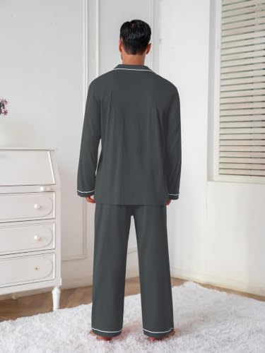Image of QZH.DUAO Mens Pajama Set 100% Cotton Long Sleeve Button Down PJs