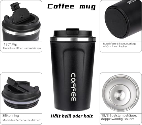 Gteller Edelstahl-Reisebecher, doppelwandig, isoliert, Vakuumbecher mit Deckel (Rosa, 482 ml) – Ansicht 3