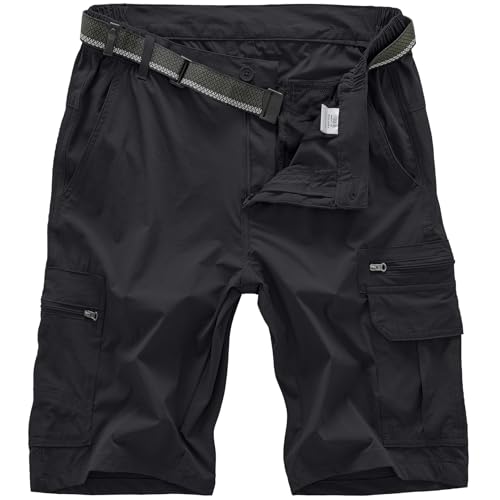 Jessie Kidden Men's Cargo Hiking Shorts Outdoor Lightweight Quick-Dry Tactical Walking Climbing Fishing Short with Zipper Pockets #6222Black-40