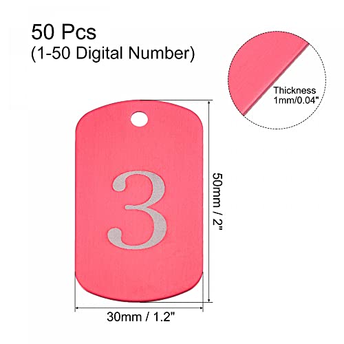 Etiquetas numeradas de aluminio 1-50, placas de metal con anillo rectangular rojo de decoración 2