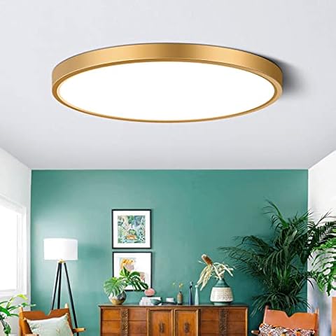 9 Inch Gold LED Flush Mount Ceiling Light, 5000K Daylight White Low Profile LED Ceiling Light, 18W 1800LM, Round Slim Flat Ceiling Lights Fixture for Closets Bedroom Hallway Stairwells Porch Cover