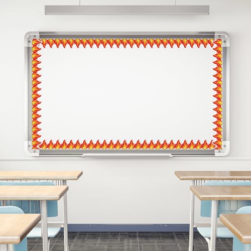 Image of Whaline 65.6Ft Fire Bulletin Board Border Glitter Red Fire Die Cut Trim Border Roll for Back to School Chalkboard Wall Decor