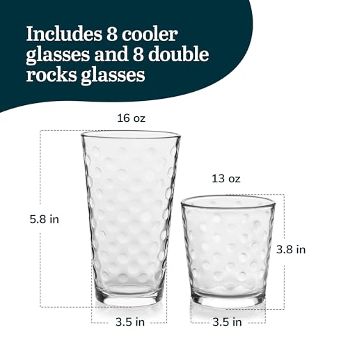 Libbey Awa Tumbler and Rock Glasses Drinking Set, Elegant Polka Dot Drinking Glasses Set of 16, All Purpose Glass Cups Set for Events and Everyday Use by Libbey - Image 3