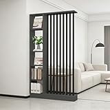 Wandraum Teiler mit Lagerregal, Eingangshalle -Trennwesensäule Säulen- bis Decke, aus massivem Holz, leicht zu montieren, geeignet für die Heim- oder Bürodekoration geeignet (A Black + Gray, 120cm)