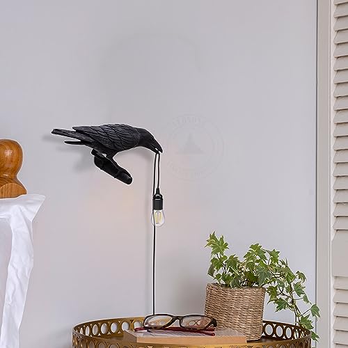 Lampes de table Black Birds Lampe de table à LED en résine en forme de corbeau avec culot E27 pour chambre à coucher, bureau, dortoir universitaire, mur...