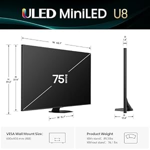 Hisense 75" U8 Series ULED Mini-LED 4K UHD Smart Google TV (75U8QG) - QLED, Native 165Hz, VRR 288, Up to LD5600, 5000 Nits, HDR10+, Dolby Vision IQ · Atmos, IMAX Enhanced, 4.1.2 Ch Audio — photo 2 of 6