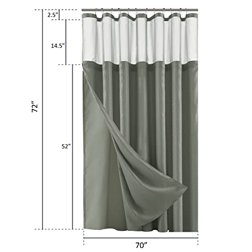Dainty Home Waffle Weave Shower Curtain with Fabric Snap in Liner Set including Mesh See Through Top Hotel Quality White Bathroom Curtain Set 70 X 72 Inch Long Shower Curtain in Grey - Image 3