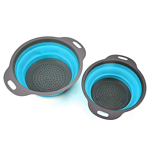 Cesta De Drenaje De Silicona, Juego De Colador De Cestas De Filtro De Silicona Plegable, Con Colador De Fregadero Con Asa, Para Escurrir Pasta De Frutas Y Verduras, Paquete De 2 (Blue) Cover