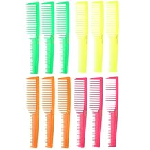 Krest 6000 7 in. Teasing Combs Lift Vent Hair Combs Pack Space Tooth Wide teeth Comb 12 Pc. Neon Mix