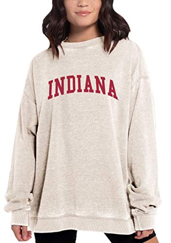Chicka-d NCAA Indiana Hoosiers Womens Burnout Fleece Pullover, Oatmeal, Large (449_NC_CA)