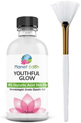 Planet Eden 50% Glycolic Acid Skin Chemical Peel Kit with Fan Brush- Excellent for Fine Lines, Wrinkles, Sun Damage, Scars, Dull Skin