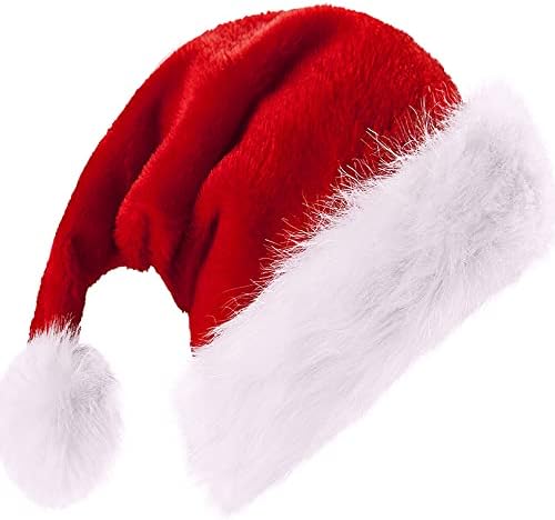 Christmas Hats Santa Hats Unisex Soft Plush Velvet Red Xmas Holiday Hat for Adults Teens Father Extra Thicken Classic Fur Santa Claus Hat Cap Fancy Dress for Christmas Holiday New Year Party Supplies