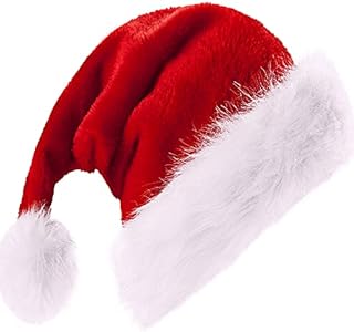 Christmas Hats Santa Hats Unisex Soft Plush Velvet Red Xmas Holiday Hat for Adults Teens Father Extra Thicken Classic Fur Santa Claus Hat Cap Fancy Dress for Christmas Holiday New Year Party Supplies