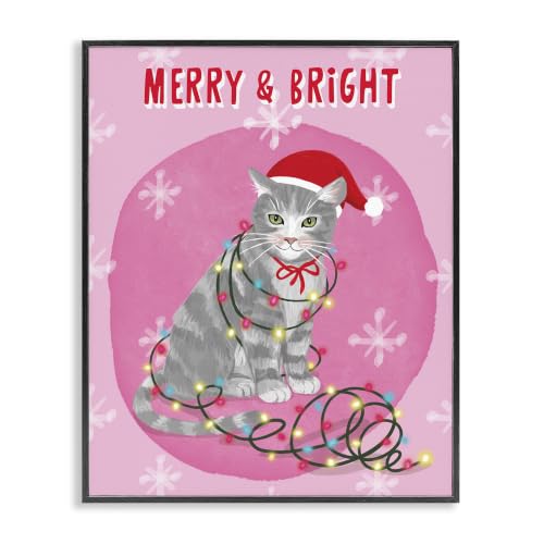 Merry Bright Christmas Cat Lights, 16 x 20 Inch Framed Giclée Print