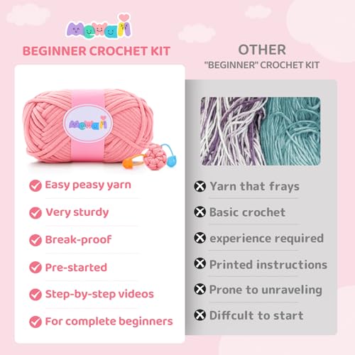 Image of Mewaii Crochet Kit for Beginners Level 3 with 40% Extra Eco-Friendly Pre-Started Easy Yarn, Step-by-Step Video Tutorials for Adults and Kids (Strawberry Cow)
