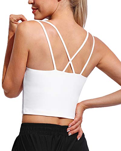 WALK FIELD Sport Bras for Women Criss Cross Padded Longline Yoga Bra Medium Impact Support Bra (White, M)