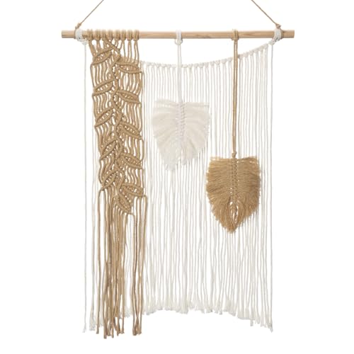 Oairse Tapiz bohemio decorativo de macramé, diseño de hojas, borla, tapiz de pared, estilo bohemio, hecho a mano, para dormitorio, habitación infantil, salón, decoración de pared, color caqui