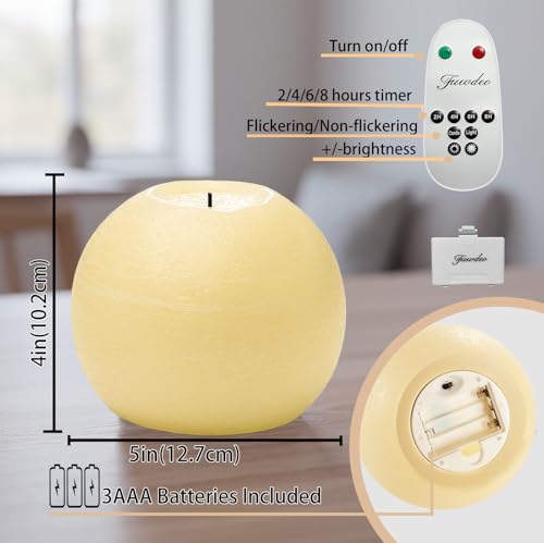 Image of Flameless Candles with Remote & Timer,4 inch H LED Battery Operated Round Candle 2 Pack,Real Wax Christmas Candle Lights Flickering for Christmas Gift Wedding Home Decor (Ivory)
