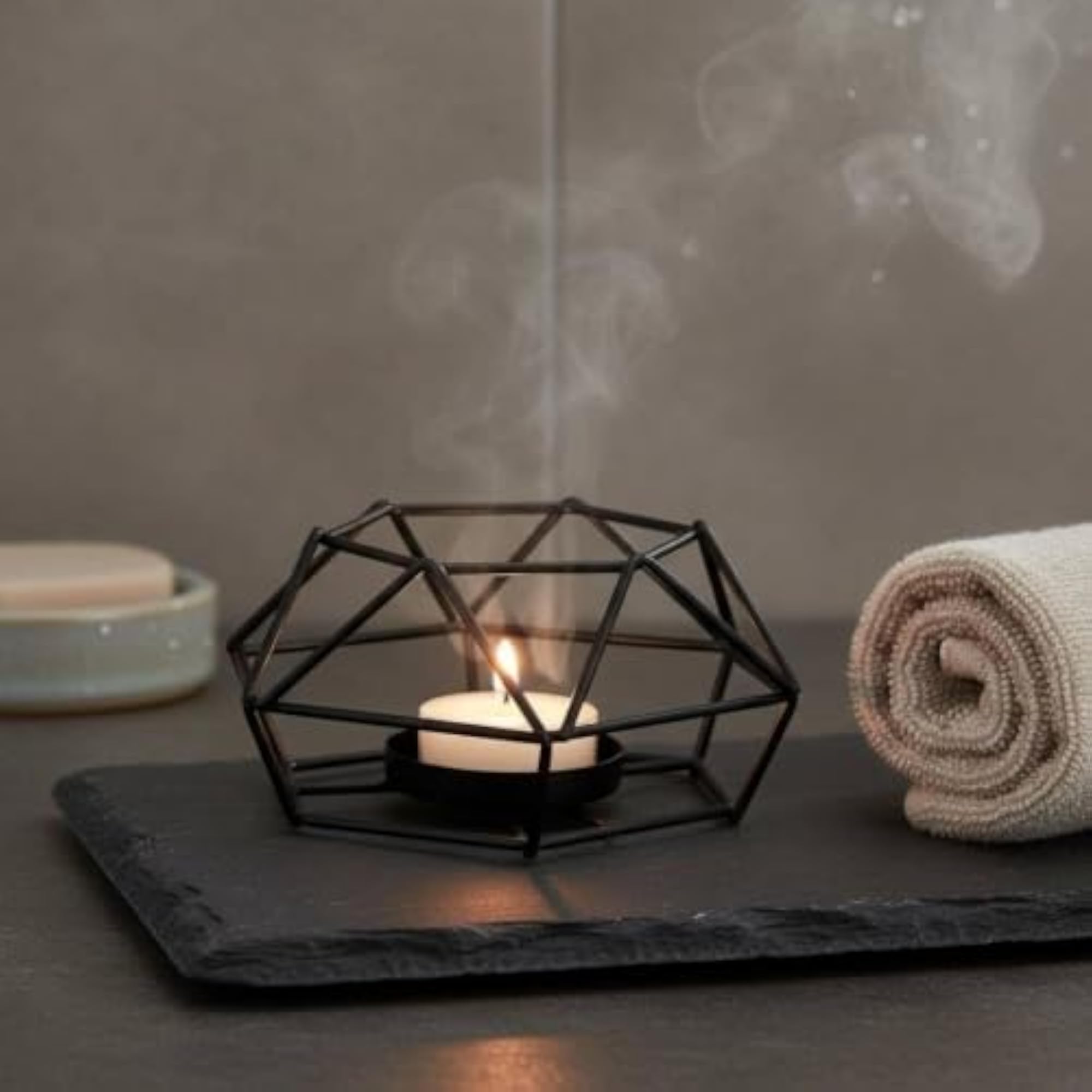 Hexagonal Wireframe Candlestick, Minimalist Geometric Metal Holder