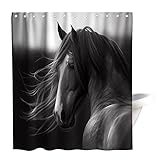 Final Friday Art Horses Shower Curtains Modern Horse Picture Theme Cloth Fabric Bathroom Decor Sets with Hooks Waterproof Washable 72W x 72H inches Grey