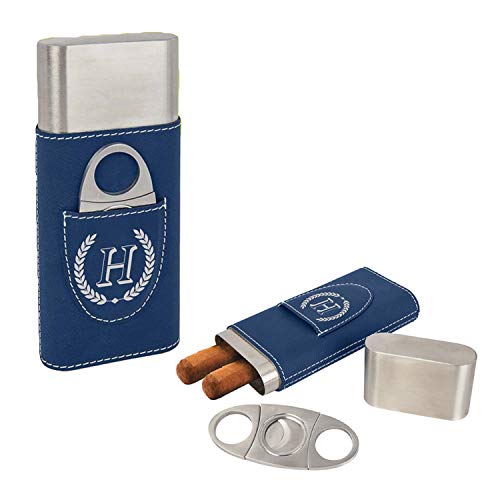 Personalized Cigar Case with Cutter - Horace Design (Blue)