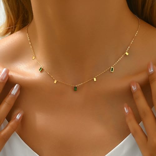 Diamond Necklace for Women 18K Gold Plated Multicolored Cubic Zirconia Drop Choker Necklace Non-Tarnish Simple Boho Flower CZ Necklace Trendy Jewelry Gifts4