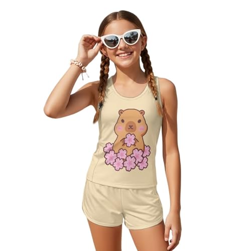 Xnshcedy Capybara Girls Swimsuit Swimsuit Girls Bathing Suit Kids Swimsuits Beige Fashion Printed Swimsuits Modest Swim Suits Beach Summer Break Diving