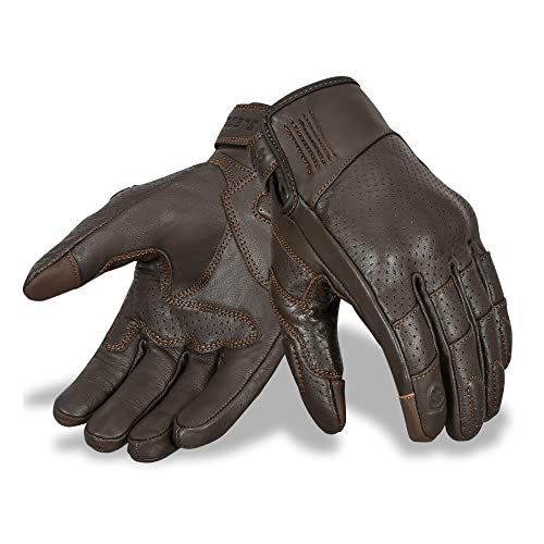 Leather Motorcycle Gloves for Men- 100% Cowhide Leather Biker Gloves, Touchscreen, Breathable, Knuckle Protection Riding Gloves for ATV UTV (Brown, Large)