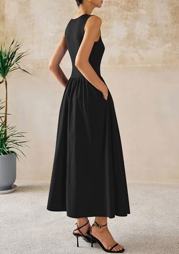 Image of PRETTYGARDEN Maxi Dresses for Women 2026 Summer Casual Sleeveless Patchwork Flowy Vacation Sundress Knit Long Work Tank Dress