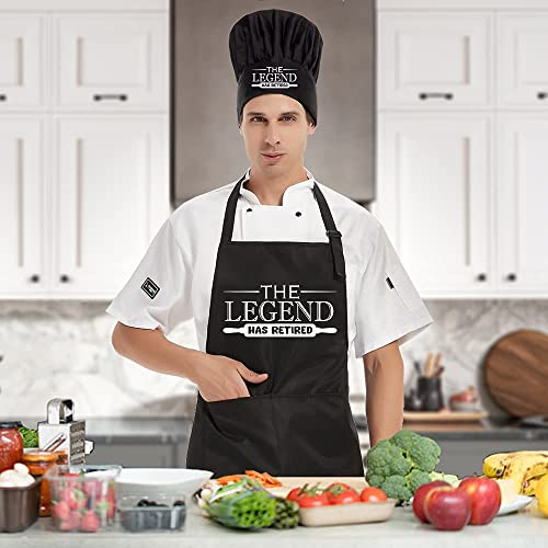 Dyjybmy The Legend Has Retired Chef Hat And Apron Set, Funny Cooking Grilling Apron Gift For Men Woman Dad Mom, Gift For Dad, Husband, Boyfriend, Chef, Retirement Gift, Adjustable Size #TOP5