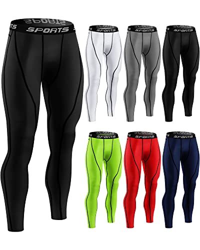 Riyiper 6 Pcs Men's Compression Pants Athletic Workout Running Tights Rapid Dry Sport Leggings Base Layer Bottom for Yoga Gym