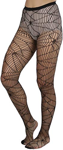 Image of ToBeInStyle Women's Spiderweb & Crawling Spider Print Hosiery Tights & Thigh High Stockings