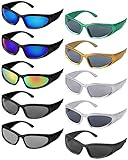 Yexiya 10 Pairs Y2K Wrap Around Sunglasses Multicolor Black Blue Silver Oval Shaped Sport Sunglasses Eyewear for Women Men 10 Colors