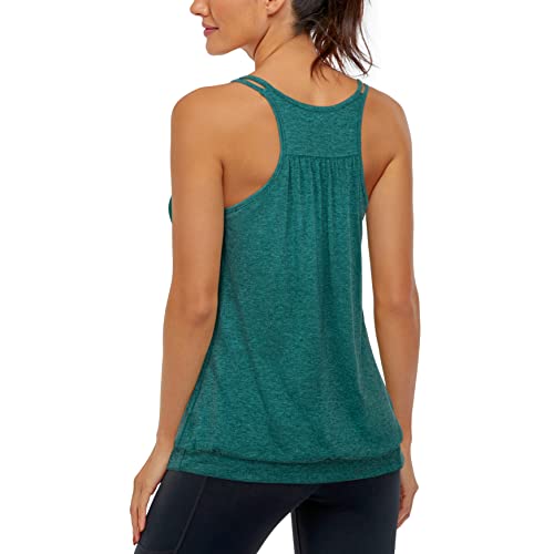 Blevonh Tank Tops For Women Casual Summer Cami Tank With Built In Bra Padded Sports Bra Workout Yoga Tanks Plus Size Women Clothes 2022 Double Straps Banded Bottom Tops Green Xx-Large #TOP2