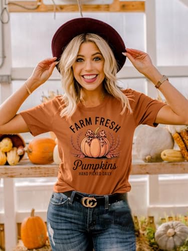 Women Farm Fresh Pumpkins Shirt: Cute Fall Pumpkin T Shirt Farmers Market Thanksgiving Tee Top3